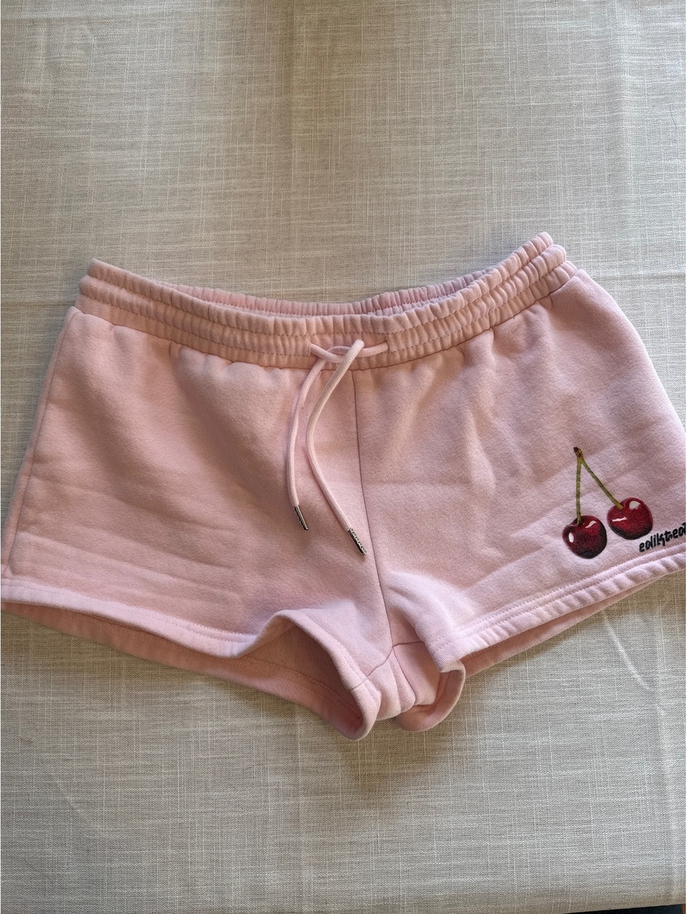 Edikited Pink Cherry Embroidered Fleece Shorts Size M